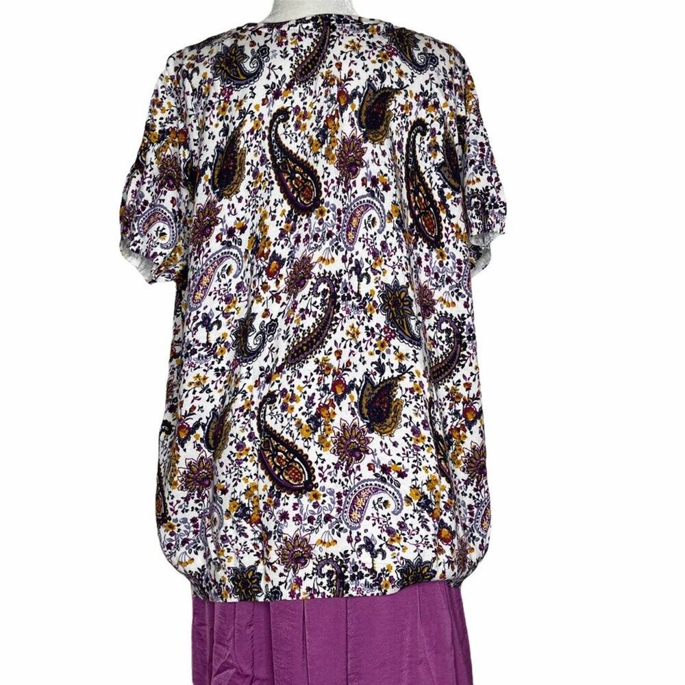 Jessica London Women's Plus Size Purple Paisley Blouse Short Sleeve Size 12 - Picture 3 of 7